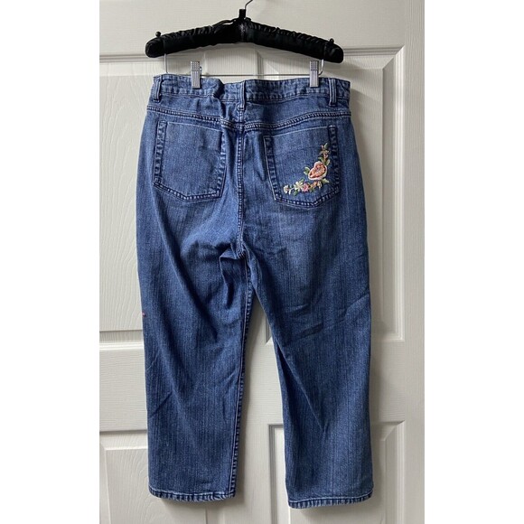 Kikit Capri Jeans Womens 12 Blue Denim Embroidered Embellished Boho Peasant - Picture 3 of 10
